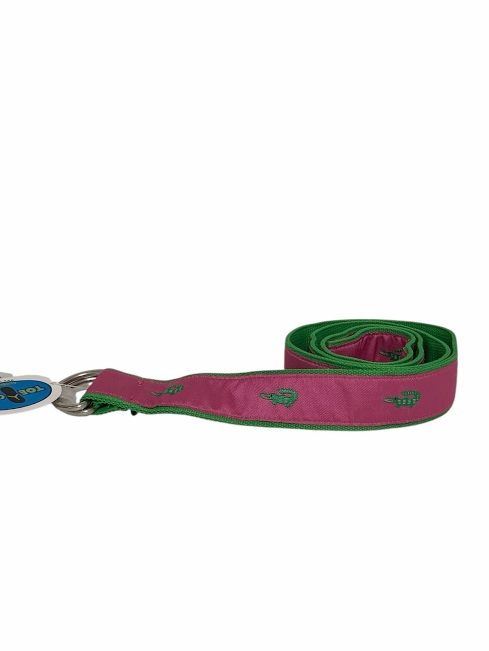 VTG New Preppy Pink Web Grossgrain Ribbon TOE GOZ D-Ring Belt Alligator Motif Lg